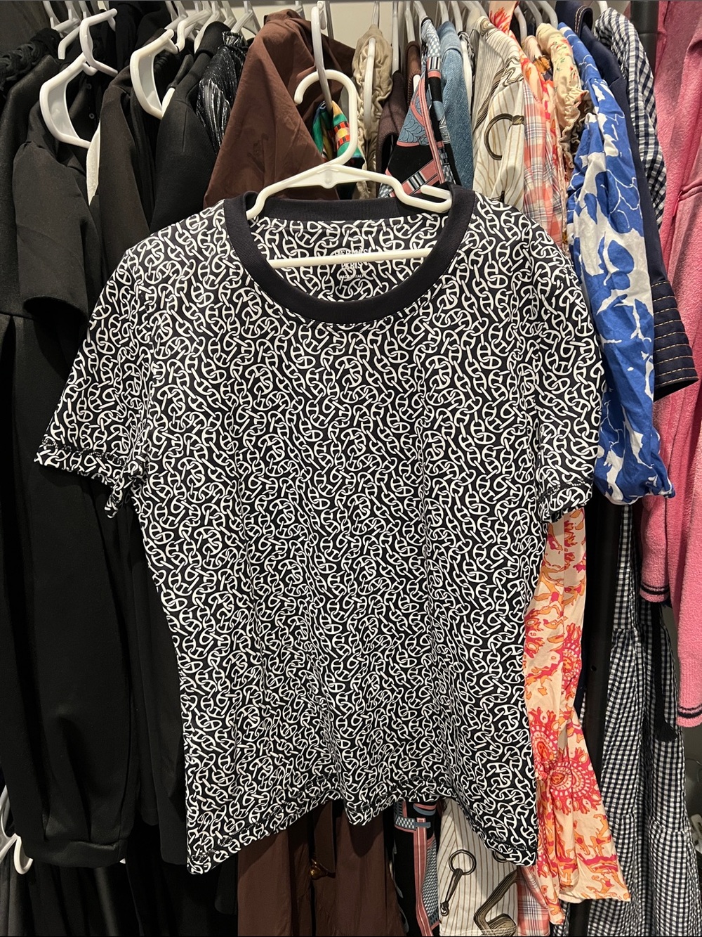 NWT Hermes Black Printed Cotton Naoussa Chaine Micro T-Shirt